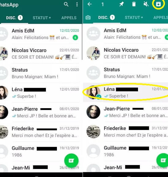 Archiver une conversation WhatsApp