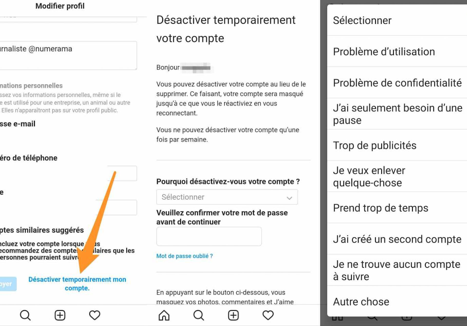 Désactiver compte Instagram